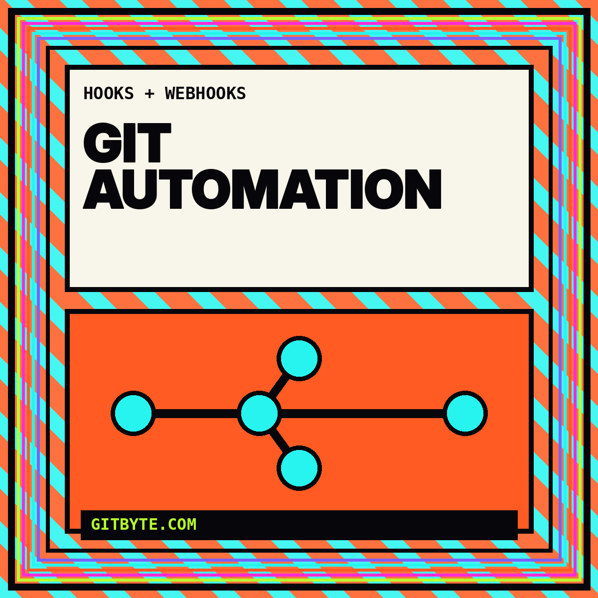 Neon editorial card for Git Automation Playbook